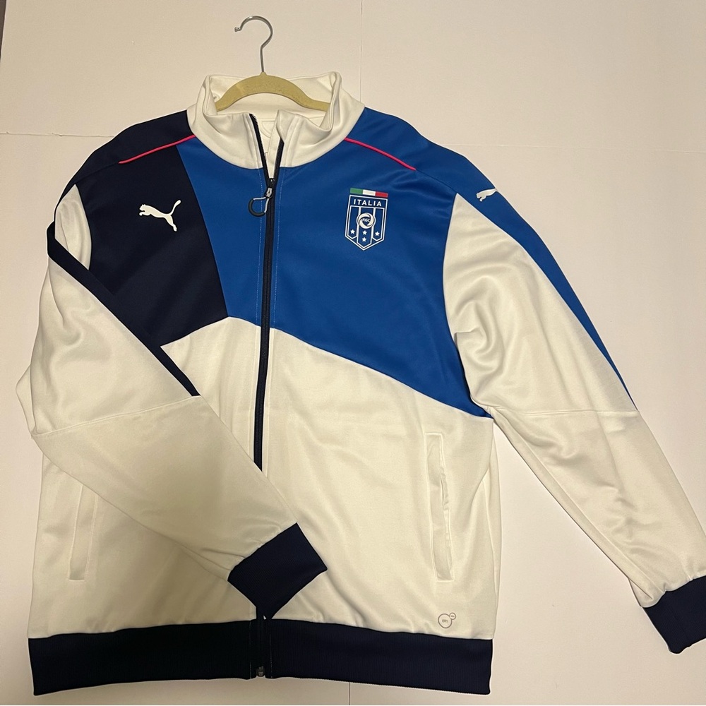 PUMA Italia Mens Soccer Track Jacket White Blue 2000’s Retro Colorblock
